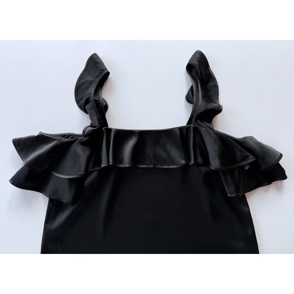 NWOT A.L.C. Willow Cold Shoulder Ruffle Sleeve Silk Crepe Blouse in Black Size 6 - Picture 9 of 14